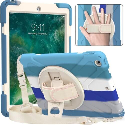 Protective Rugged Case with Pencil Holder Shoulder Strap Hand Strap Kickstand For iPad 9.7 Case 2018 iPad 6th /2017 iPad 5th