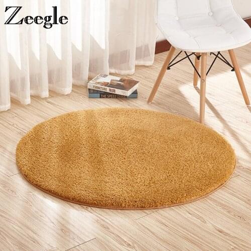 Zeegle Table Chair Floor Mat Round Carpet For Living Room Shaggy Bedroom Carpet Bedside Rugs Non-slip Kids Room Mat Child Carpet