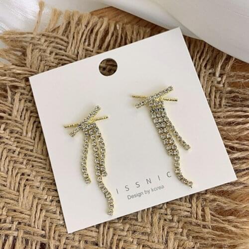 VSnow Bling Bling Rhinestone Cross Dangle Earring for Women Girls Gold Color Metallic Long Tassel Metallic Party Earring Jewelry