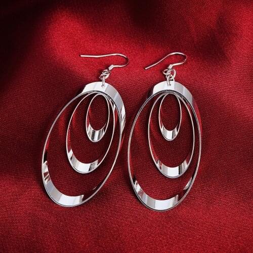 Hot sale 925 Sterling Silver Circle Drop Earrings for Woman fashion wedding party Jewelry elegant lady Christmas Gifts luxury