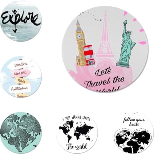 58mm Travel around the world Badge Brooch Pin Accessories For Clothes Backpack Decoration gift