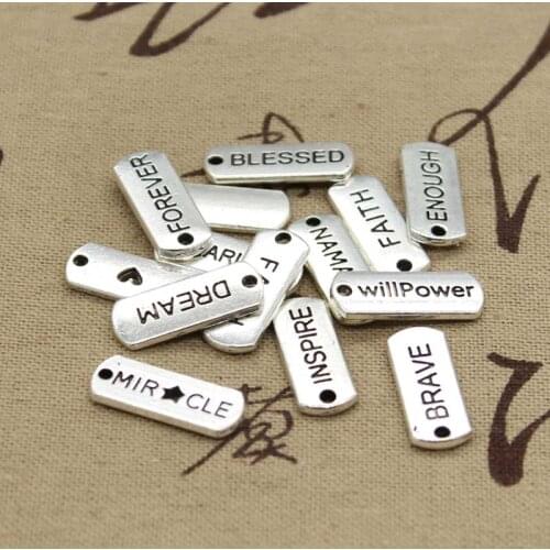 15pcs Charms Love Forever Hope Faith Inspire Brave Dream Believe Family 21x8mm TibetanPendant Findings DIY Accessories