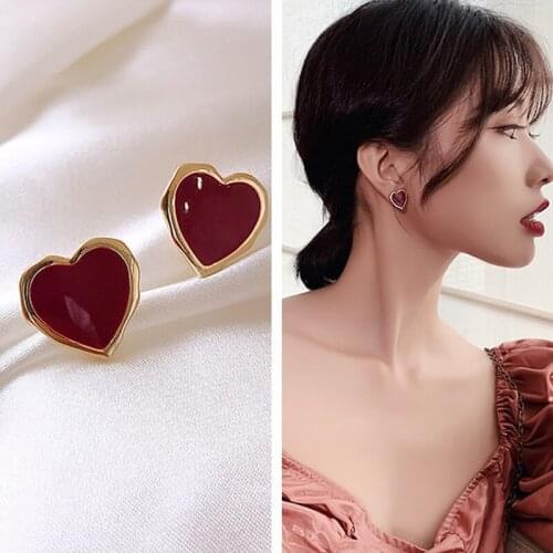 2020 Fashion New Enamel Red Love Heart Earrings Geometric Drop Dangling Earrings for Women Girl Charm Jewelry Valentine Gifts