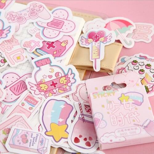 46 Pcs/Lot Pink Teenage girl Cat plant mini decoration paper sticker package DIY diary decoration sticker album scrapbooking