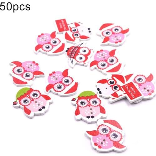 50Pcs Owl Shape Mixed Style 2 Holes Wooden Buttons Painting DIY Craft Buttons Clothes Sewing Material Scrapbooking Decor