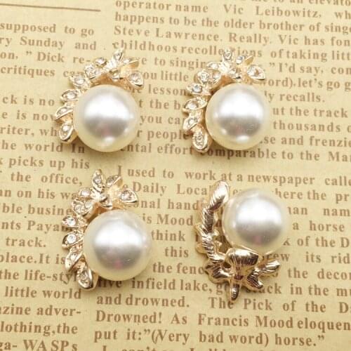50pcs Clear Rhinestone Embellishment Crystal Pearl flatback metal Button In gold for phone case decoration