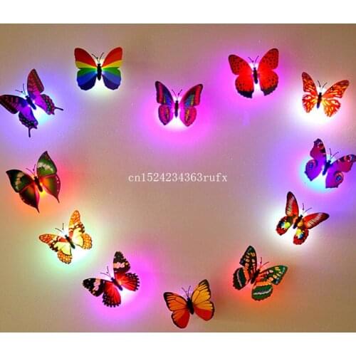 600pcs 3D Butterfly Stickers With Suction Pad Colorful Changing Butterfly LED Night Light Lamp Home Room Party Desk Wall Decor