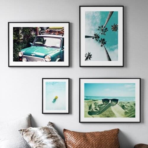 Car Pineapple Glasses Coconut Tree Landscape Wall Art Canvas Painting Nordic Posters And Prints Wall Pictures For Living Room