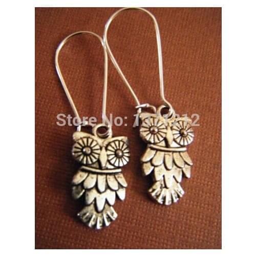 Fast shipping 50Pair Fashions Vintage Alloy Owl Charms Dangle Earrings For Women DIY Jewelry A420