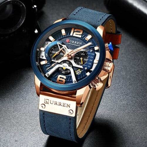Curren Mens Watches Top Brand Luxury Leather Chronograph Watch Mens Wristwatches Clock Watch Men Waterproof Luxury Mens Watches