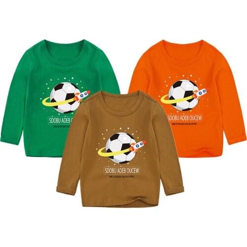 Kids Football Pattern Bottom Shirt Boys Casual Round Neck Long Sleeve Pullover Solid Tops Spring Autumn Children Cotton Clothes
