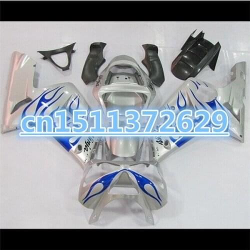 For Kawasaki NINJA ZX6R 2003 2004 03 04 ABS Fairing NINJA ZX 6R 03 04 - Blue Flame - Silver