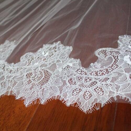 Elegant Long Wedding Veil with Eyelash Lace High Quality Soft Cathedral Bridal Veil with Wedding Veil 3 Meters Ivory Veil