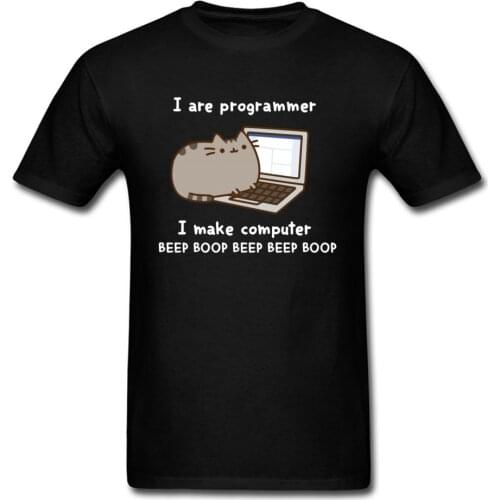 Computer Programmer Cat Kawaii Design Funny Tshirts IT Hacker Worker Cat Mens Fashion Casual New Tee Shirt Cotton Fashion