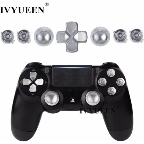 IVYUEEN For Playstation Dualshock 4 PS4 Pro Slim Controller Silver Metal Analog Thumb Sticks Dpad 9mm Bullet Buttons Mod Kit