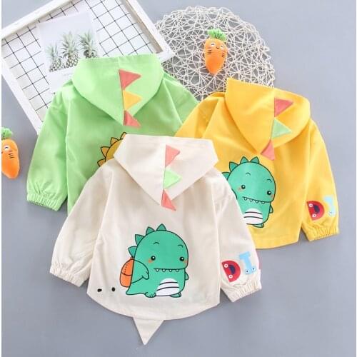 JY Spring Autumn Boys Girls Hooded Zipper Cartoon Dinosaur One-piece Jacket S M L XL 3Colors XZ01