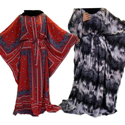 Kaftan Muslim Women Abaya Long Dress Maxi Robe Printed Ethnic Vintage Arab Jilbab Dubai Malaysia Batwing Sleeve Loose Plus Size