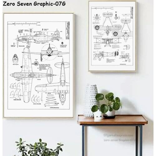 Line Retro Airplane 2D Sketch Canvas Painting Poster And Print Science Poster Bedroom Wall Art Picture Home Decor Engineer Gift