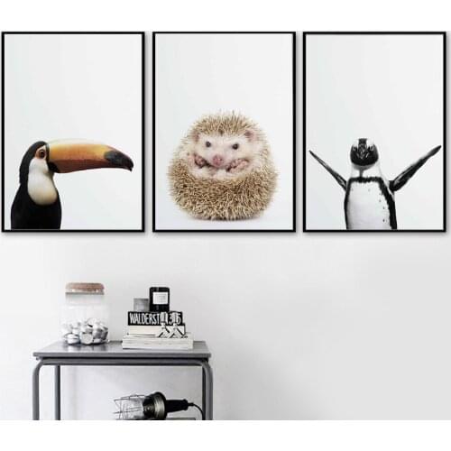 Animals Painting Cute Parrot Hedgehog Frog Poster and Picture Baby Kids Room Wall Decor Prints Living Room Bedroom