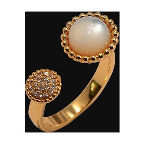 AAA Quality Micro Pave Premium Zircon Crystals Domed Shell Rings Gold Color Adjustable Wedding Luxury Ring for Women