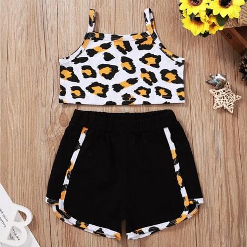 Baby Girls Summer Casual Outfit Sports Sets Exercise Suit Clothes Sleeveless Leopard Print Cropped Top Elastic Waist Shorts Sets