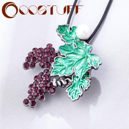 Hotsale Vintage Plant Jewelry Long Necklace for Women Purple Grape Green Leaf Pendant Rope Chain Jewellery Suspension Choker