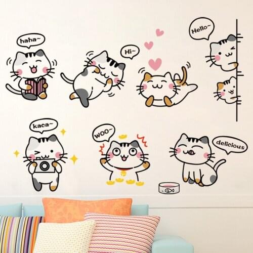 Lovely Cat Animal Wall Stickers Kawaii Home Decor Girls Living Room Bedroom Kids Room Decoration Wall Decals Wallpaper Vinyl