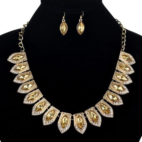 Fashion Jewelry Set Women 6 Colors Rhinestone Artificial Crystal Pendants Choker Collar Drop Earrings Necklace Sets for Women