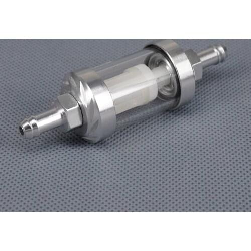 Motorcycle Scooter 6mm 1/4 inch Inlet & Outlet Chrome Plated Glass Inline Fuel Petrol Filter In & Out Washable Accessories