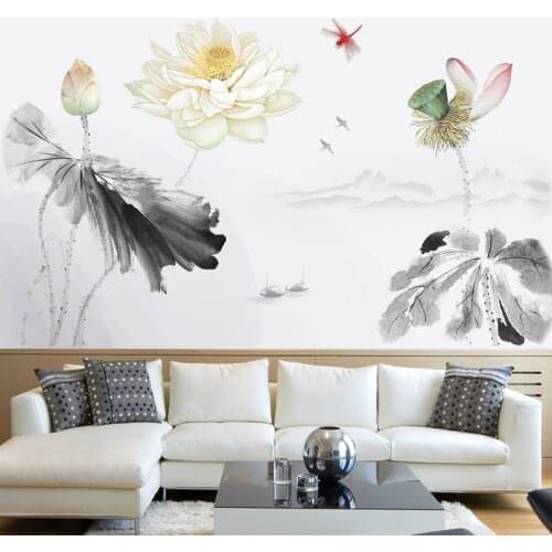 Chinese Lotus Wall Sticker Teenager Room Decor Aesthetic Living Room Bedroom Wallpaper Self Adhesive Vintage Poster