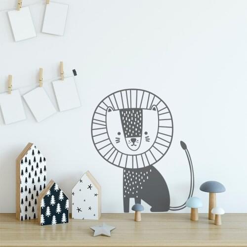 Nordic Style Friendly Lions Wall Stickers for Kids Room Cartoon Animal Art Wall Decals PVC Vinyl Home Decor Baby Room Decoration