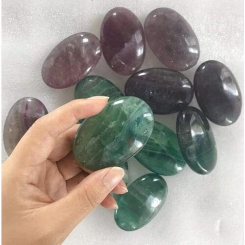 Natural fluorite palmstone crystal healing Reiki polished colorful paperweight healing