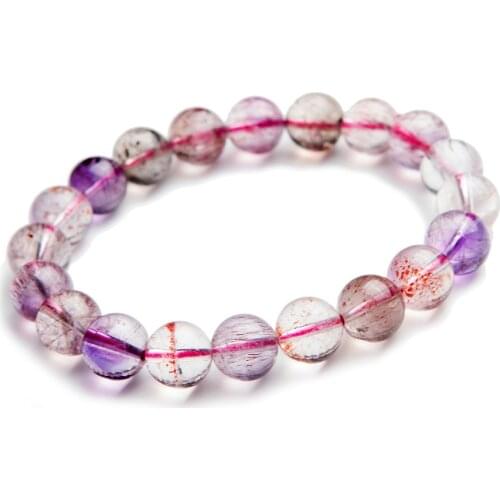 10mm Genuine Natural Colorful Rutilated Quartz Super Seven 7 Melody Stone Crystal Round Beads Stretch Charm Bracelet Femme