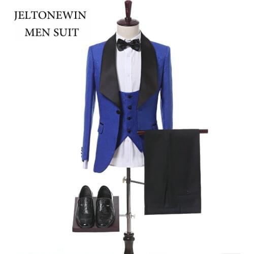 New Fashion Brand Royal Blue Groom Tuxedo Shawl Lapel Men Suits 3 Pieces Slim Fit Suits For Wedding Dress(Jacket+Vest+Pants+Bow)