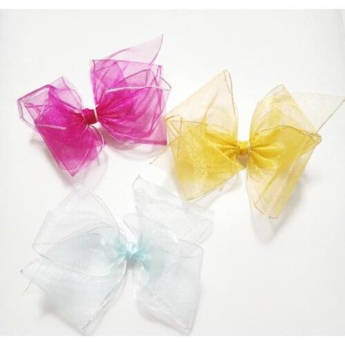 Organza Hair Bow 6 inches Kids Hairpins Child Hair Accessories Big Bow Hair Clips for Girls