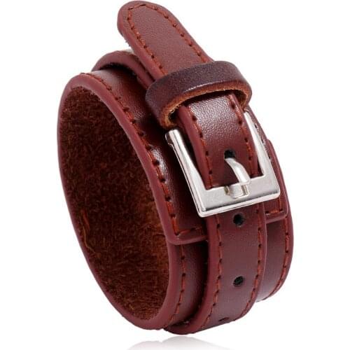 Punk Fashion Men Women Casual Bracelet Black Brown Leather Simple Charm Wristbands Belt Unisex Biker Bangle Vintage Rock Jewelry