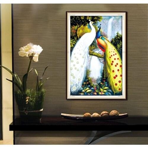 Peacock Couples Animal 14ct Canvas Cross Stitch Kits Embroidery DIY Handmade Needle work Wall Home Decoration