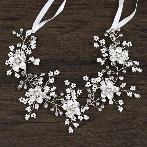 Silver Color Metal Flower Wedding Headband Bridal Hair Accessories Headscarf For Women Crystal Bride Head Accessories