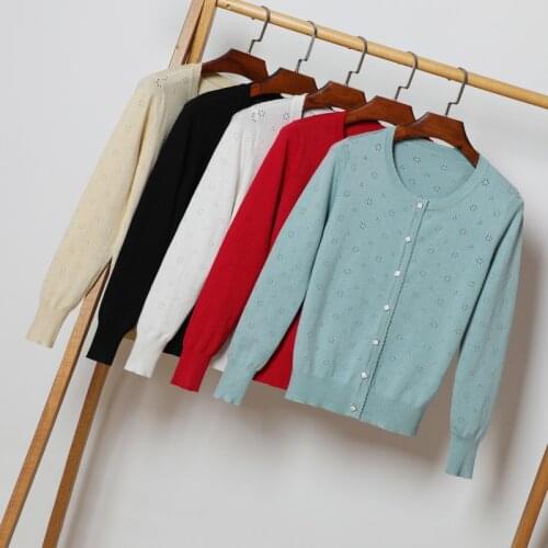 Queechalle Hollow Knitted Cardigan Women 2020 Spring Autumn Long Sleeve Womens Sweater Cardigan Female Single Button Pull Coat