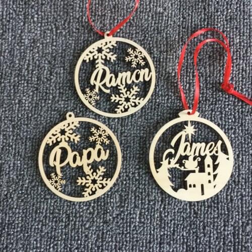 Christmas Wooden Pendants Xmas Tree Hanging Ornaments DIY Wood Crafts Laser Cut For Home Christmas Pendants Party New Year De