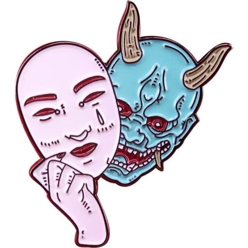 Hannya mask brooch horror demon woman pin Japanese culture inspired jewelry