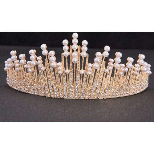 Rhinestones Crystal Pearl Tiaras Bride Party Crowns Wedding Hair Accessories Wedding Crown Jewelry Bridal Cake Topper