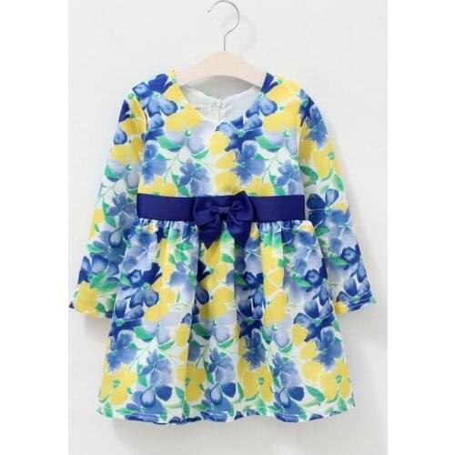 Girls' dress spring bow print long-sleeved toddler childrens skirt autumn INS explosion models girls party dress halloween
