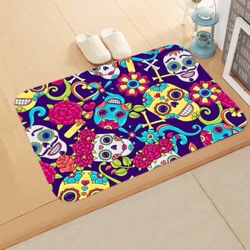 Entrance Doormat Anti-slip Fabric Skull Printed Water Absorb Bathroom Carpet 3D Home Textile Kitchen Toilet Floor Mats 40*60cm