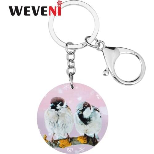 WEVENI Acrylic Russet Sparrow Bird Keychains Print Lovely Animal Key Chain Jewelry For Women Teens Lover Fashion Gift Bag Charms