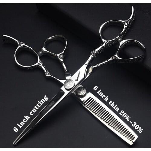 6 Inch Japanese hairdressing scissors 440c steel free non-slip logo wear-resistant scissors for sharp thin stylist haircuts fine