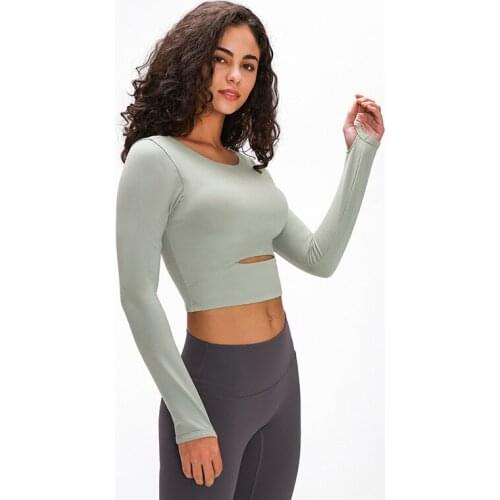 Womens T-shirt Yoga Crop Top Sport Long Sleeve Gym Clothing Fitness Top Female Yoga Tops Camisetas De Mujer With Chest Pad