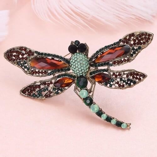 FARLENA Jewelry Luxury Crystal Large dragonfly brooch Vintage Rhinestone Brooch for Women Scarf dress Clip Pins