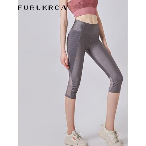Women Sexy Mesh Stitching Yoga Leggings Female Breathable Fitness Running Tights Pants Slim Sportswear Calf-Length TrousersX136B