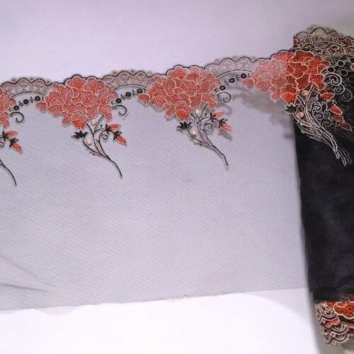 1Meter 24CM Width Single Side Brown Floral Embroidered Lace Trim Black Mesh Lingerie Bra Underwear Handmade Dress Sewing Fabrics